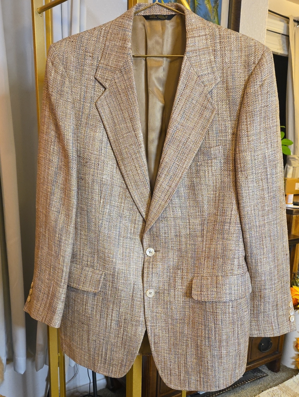 Men's Textured Silk Weave Beige-Brown Blazer See Measurements VTG